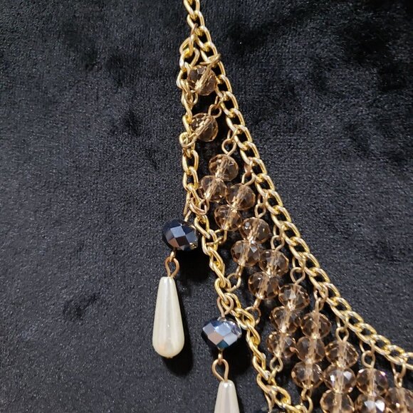 Womens Fashion Gold Tone Crystal Round Beads Collar Necklace with Lobster Clasp - Picture 5 of 6